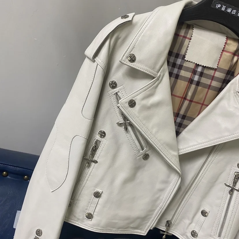   Ning 本革 Jaet レディース オートバイ スリムフィット リベット ジッパー アウターウェア