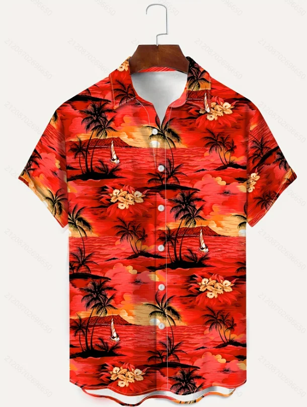 Summer New Men's Short sleeved Shirt Hawaiian Beach Style Coconut Tree and Numerous Styles S-5XL