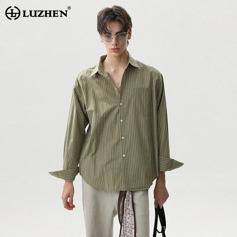 

LUZHEN 2025 New Fashion Stripe Printed Long Sleeve Shirts Autumn High Quality Korean Trendy Handsome Casual Male Clothes JY3828