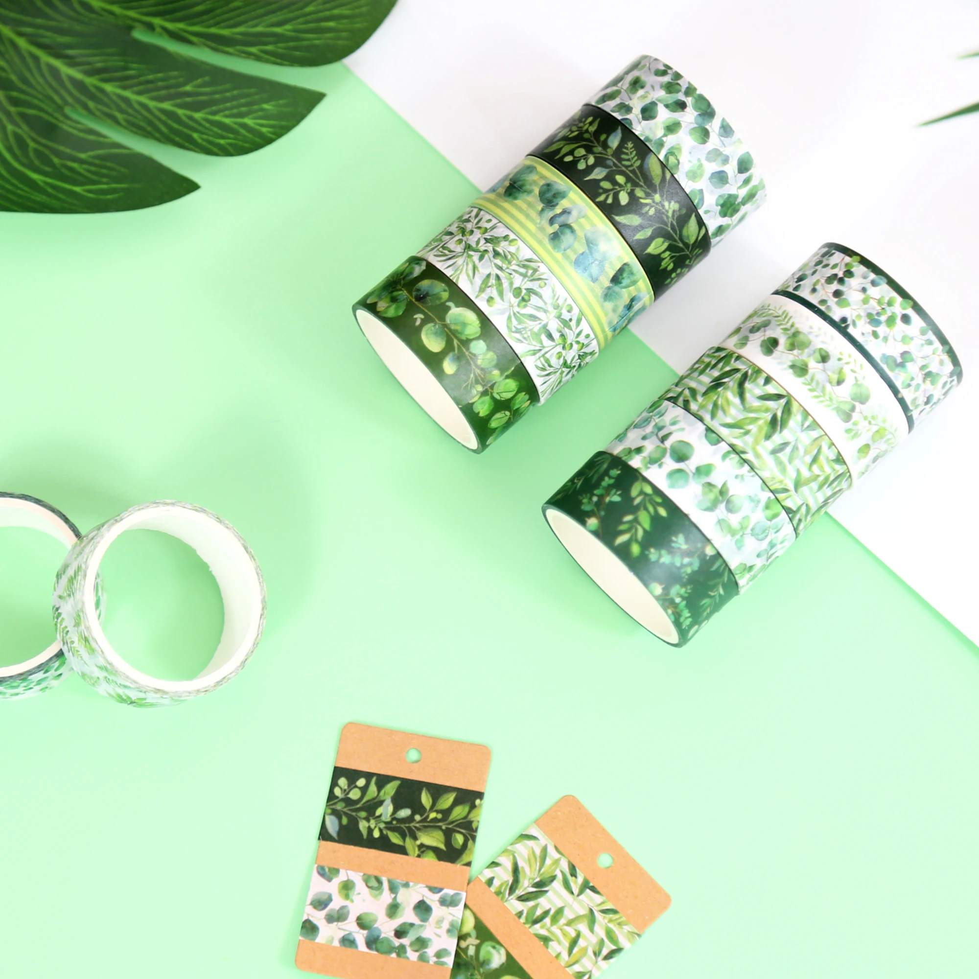 Washi Tape Set, Folhas Verdes, Plantas Da Primavera, Verdura Tropical, Fita Adesiva Para Suprimentos De Jornalismo, 12 Rolos