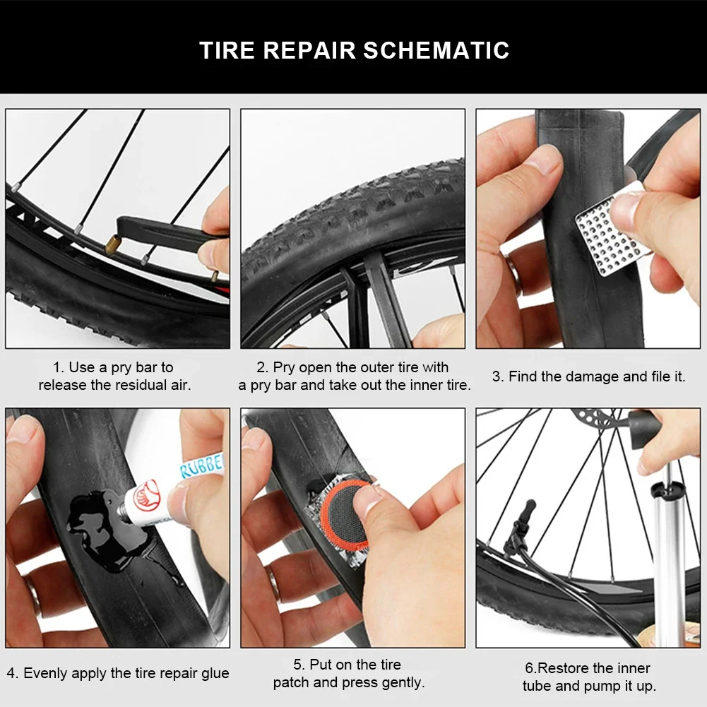 Bicycle Flat Tire Repair Kit Bike Inner Tube Patching Wheel Tyre Lever Free Cold Patch Sealant Portable Rubber Tyre Repair Pads