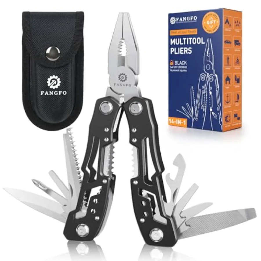 

14-in-1 Multitool with Safety Locking Professional Stainless Steel Pliers Pocket Knife Bottle Opener Screwdriver in Black with