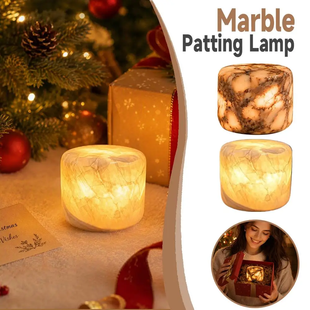 Marble Texture Patting Night Lamp USB Rechargeable Warm Soft Light Portable Bedside Lamp Home Christmas Holiday Decoration