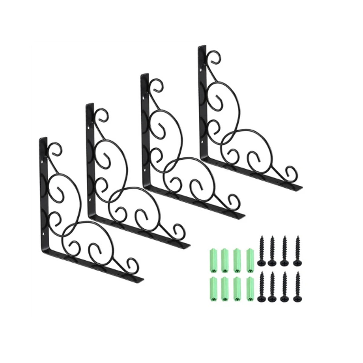 

2PCS Iron Shelf Brackets Durable Floating Wall Mounted Triangle Floral Design Metal Vintage Style Bookrack Support