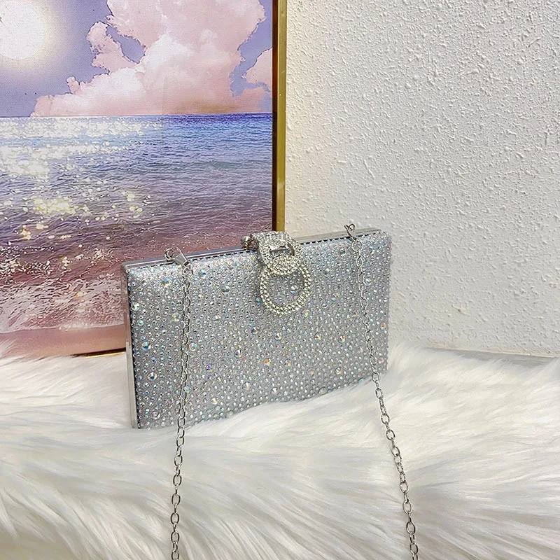 Luxury Dinner Bag, Light Luxury Diamond-Encrusted Handbag, Fine Flash Fashion Temperament, Simple Hand-Held Messenger Bag