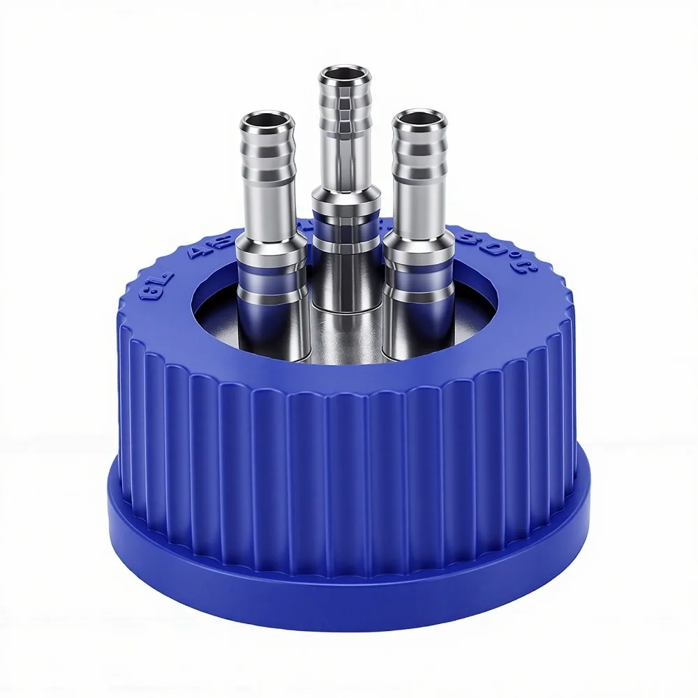 304 Stainless Steel + Plastic Safety Feeding Cap Leakage Proof Blue Reagent Bottle Cap Middle GL45 Bottle Cap for GL45