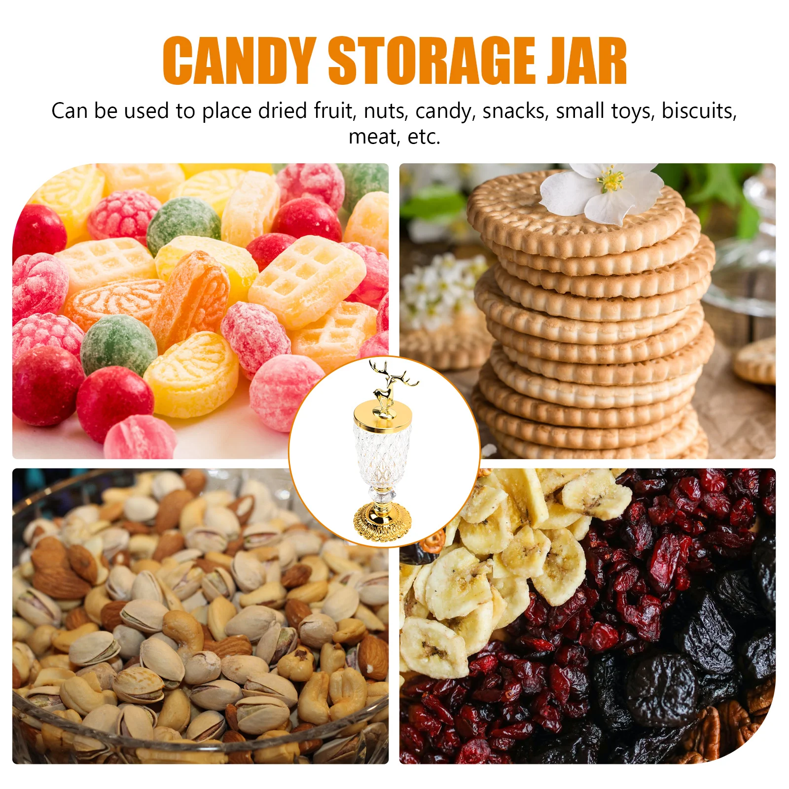 

Premium Glass Candy Storage Can Golden Deer Design Household Desktop Decor Wedding Party Accessory Exquisite Storage Jar
