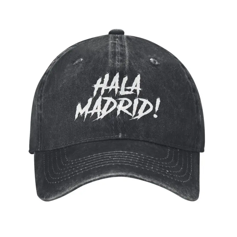 Gorra de béisbol de mezclilla de algodón con estampado de letras Hala Madrid, unisex, para deportes al aire libre, ajustable, lavable, con visera, tipo snapback