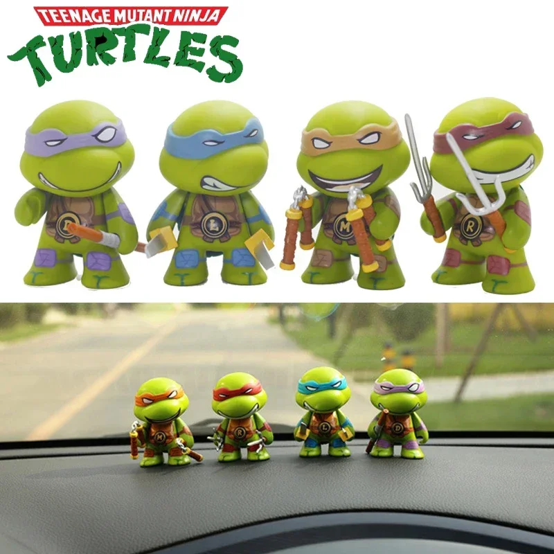 TMNT Mini Action Toy Figures Ninja Turtle Car Accessories Cute Cartoon Ornament Auto Interior Dashboard for Men Women Gifts Drop