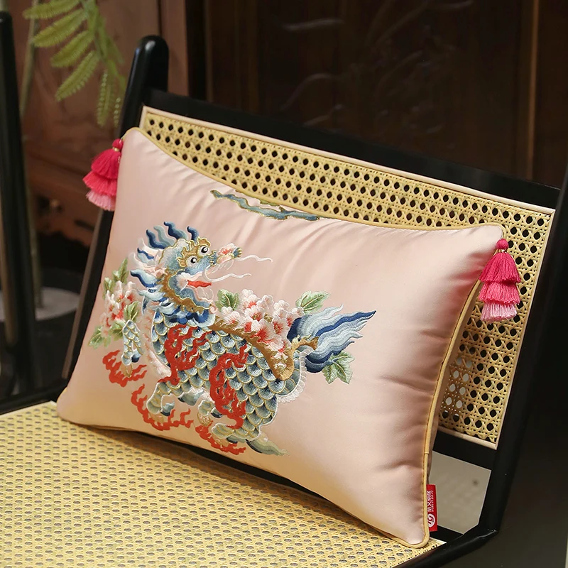 Retro Kylin Pillows Luxury Embroidery Cushion Case Chinese Traditional Decorative Pillow Cover For Sofa Chair Home Decorations