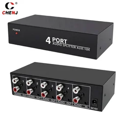 AC100-240V Audio Splitter 1 In 4 Out RCA L/R Aux Stereo Audio Splitter 1X4 Audio Distributor For PC DVD Speaker Splitte