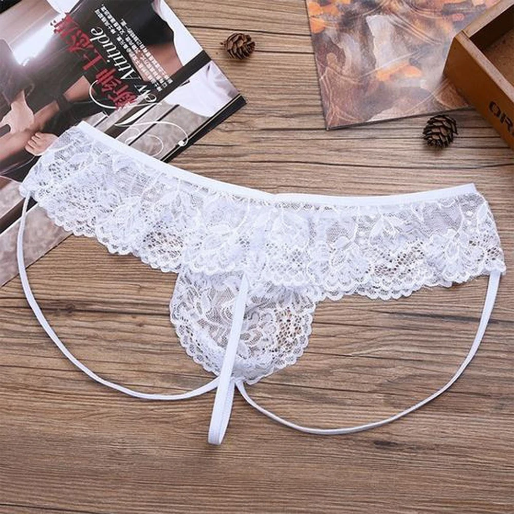 Sexy Lingerine Outfit Men Lace See Through Sissy Gay Pouch Thong Briefs Underwear G-String Thongs Bikini Panties Man Underpants