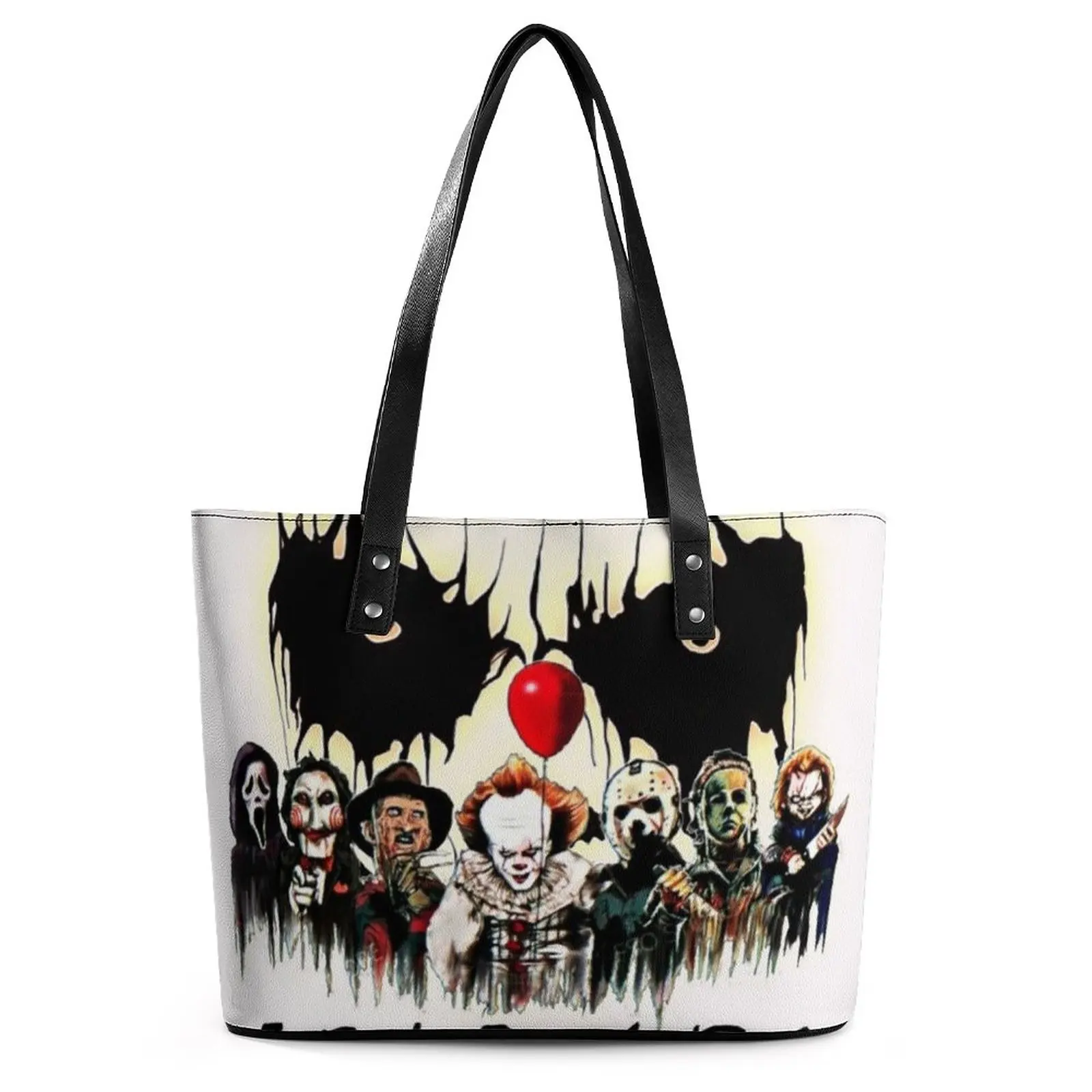 

Halloween Horror Team Friends Handbags Jason Voorhees College Tote Bag Cool Shoulder Bag Print Handle PU Leather Shopper Bags