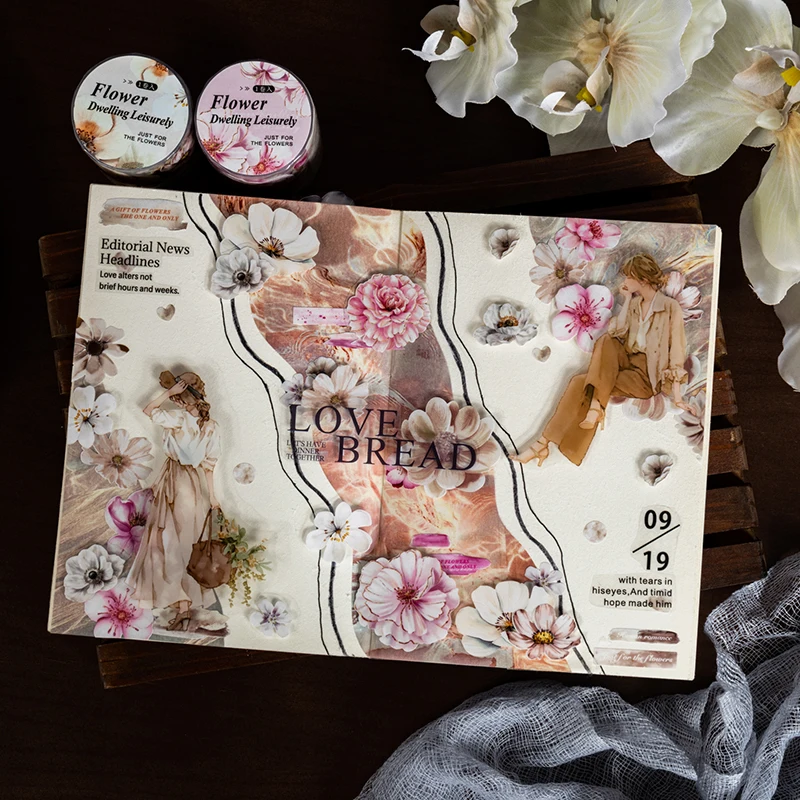 6 عبوات/مجموعة من الأشرطة الورقية المزخرفة بشكل مهل من سلسلة الزهور اللطيفة والجميلة