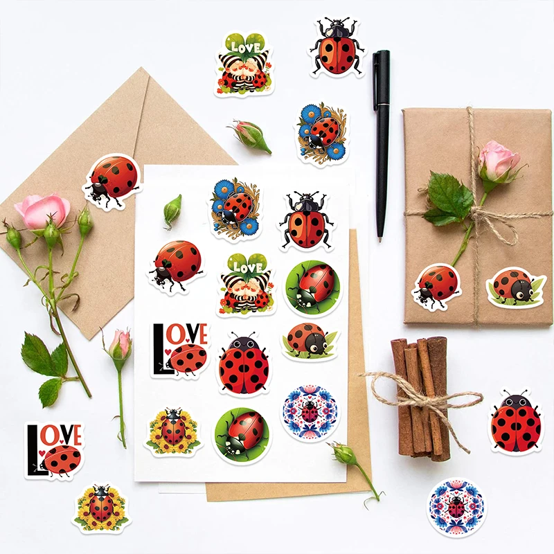 500PCS Ladybug Stickers Roll Aesthetics Cute Cartoon Insect Decals Roll Party Supplies Decoration Waterproof Insect Label - view 4