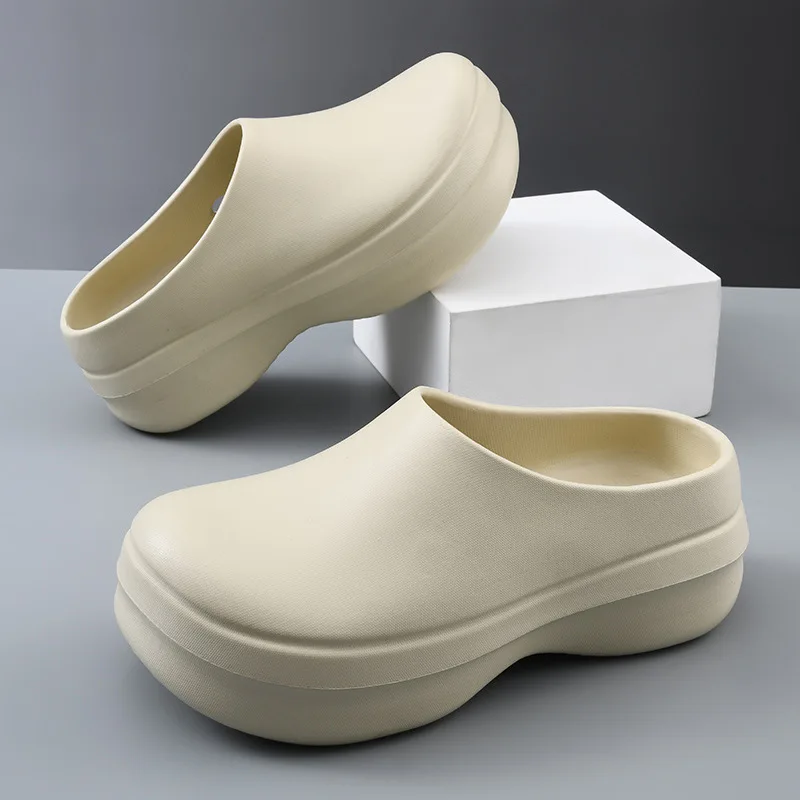 

Women's Slippers Minimalist Fashion Air Cushion Soft 5CM Platform Non Slip Sandals Breathable Couple Style Heightened Chef Shoes