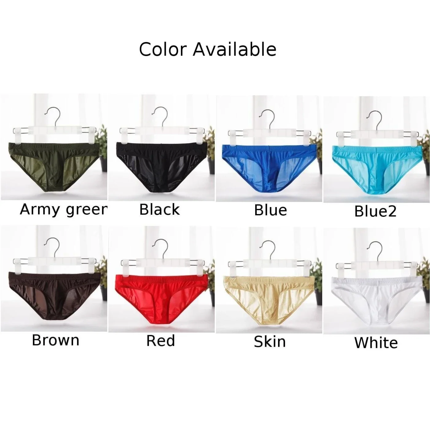 Men Sexy Briefs Wet Look Panties Summer Cool Thin Underwear U Convex Pouch Underpants Shorts Breathable See-through Lingerie