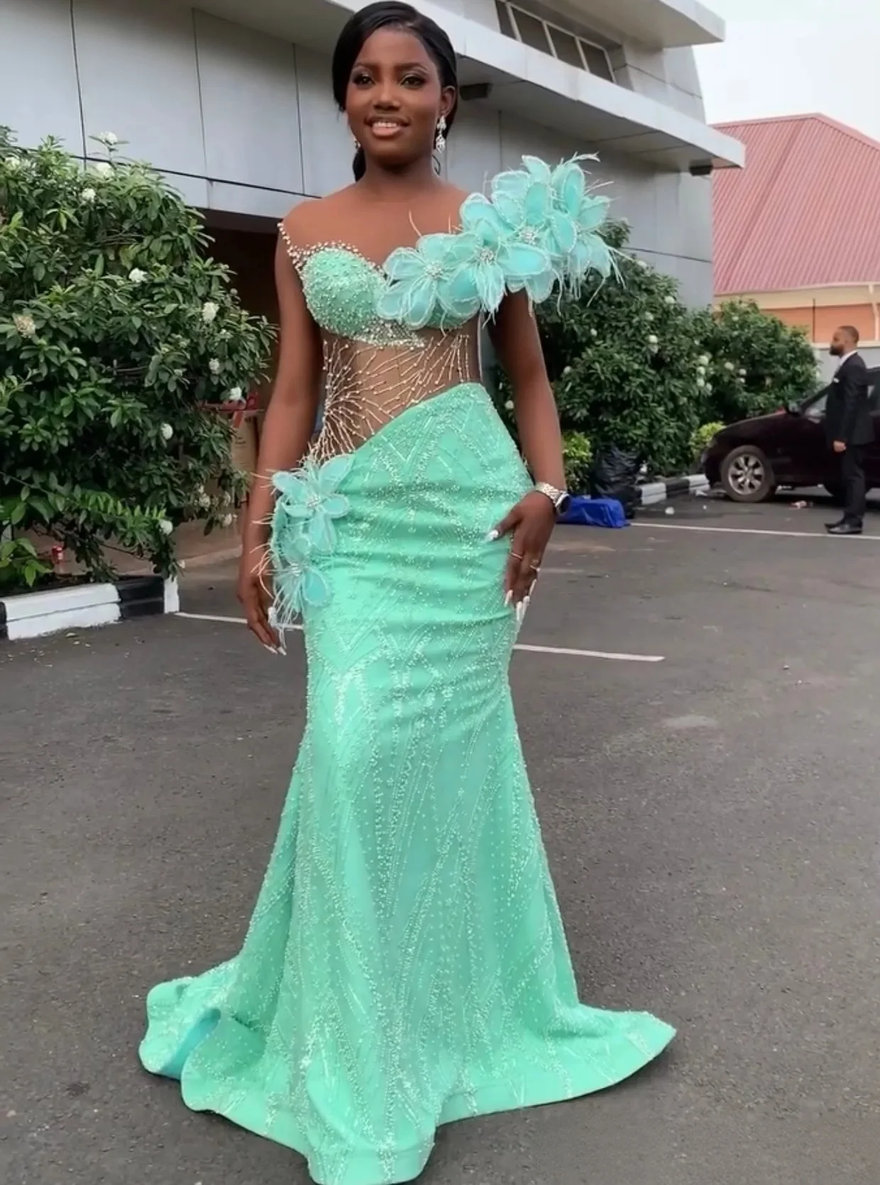 Vestidos largos de fiesta en color turquesa para chicas de piel oscura, lujosos, con detalles de encaje y cuentas, de estilo nigeriano y sudafricano, para eventos nocturnos, fiestas de cumpleaños y eventos especiales, con opción de personalización.