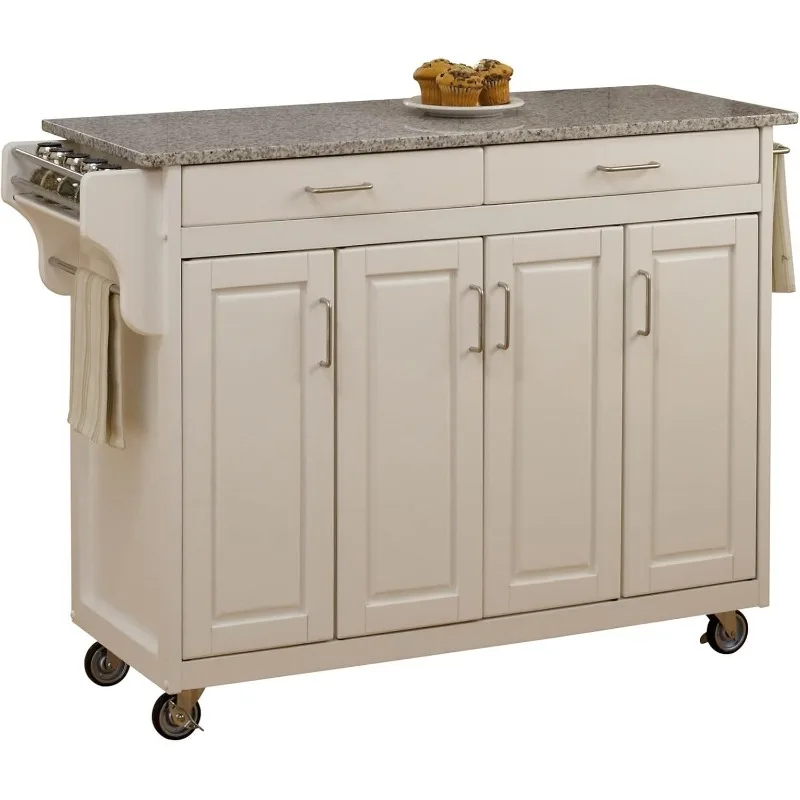 

Create-a-Cart White 4 Door Cabinet Kitchen Cart with Gray Granite Top by Home Styles