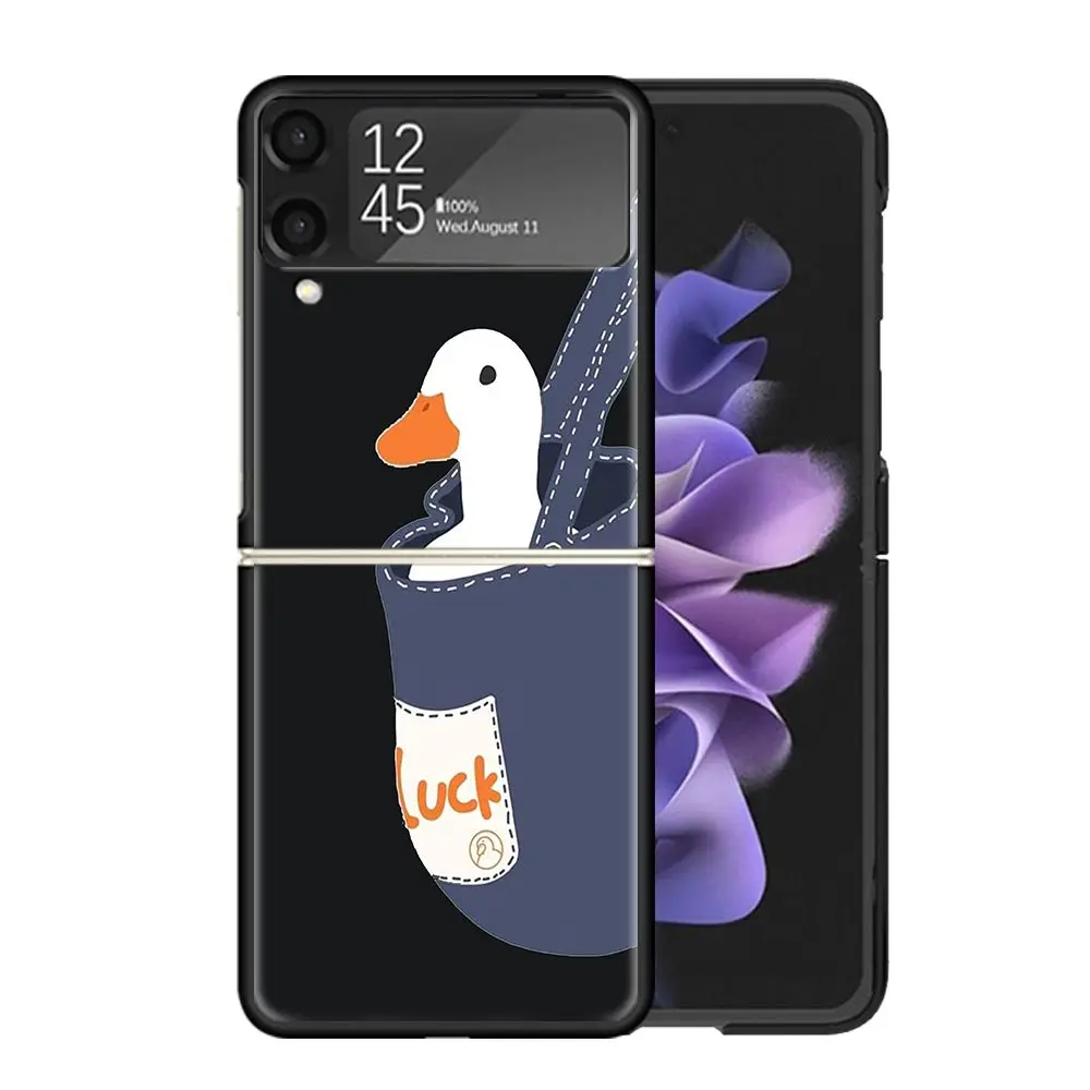 Funda de teléfono transparente con dibujo de pato y ganso para Samsung Z Flip 5 4 3 Galaxy ZFlip 6 5G, funda dura con estampado a prueba de golpes, funda de TPU para PC