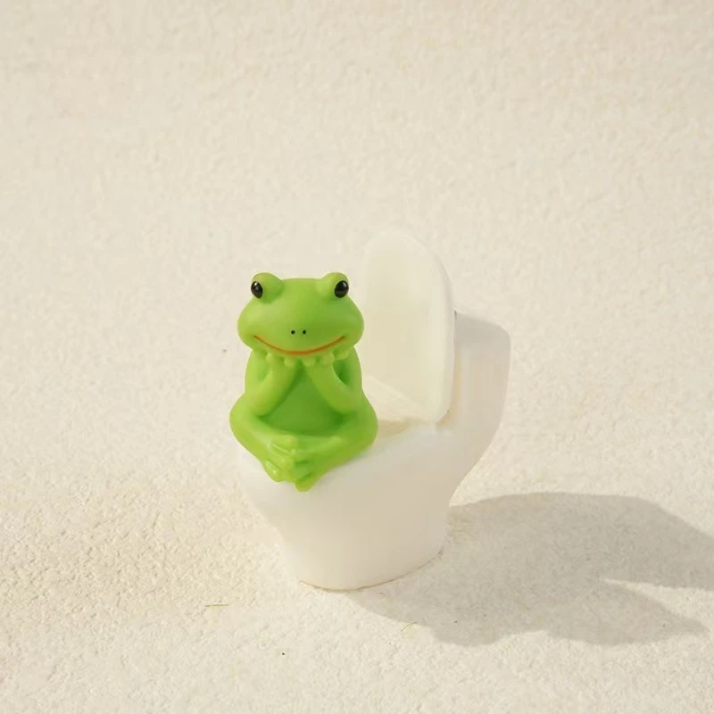 Cute Frog Pig Sitting On Toilet Resin Figurine Funny Mini Statue Creative Home Office Desktop Decor Ornament Gift - view 2