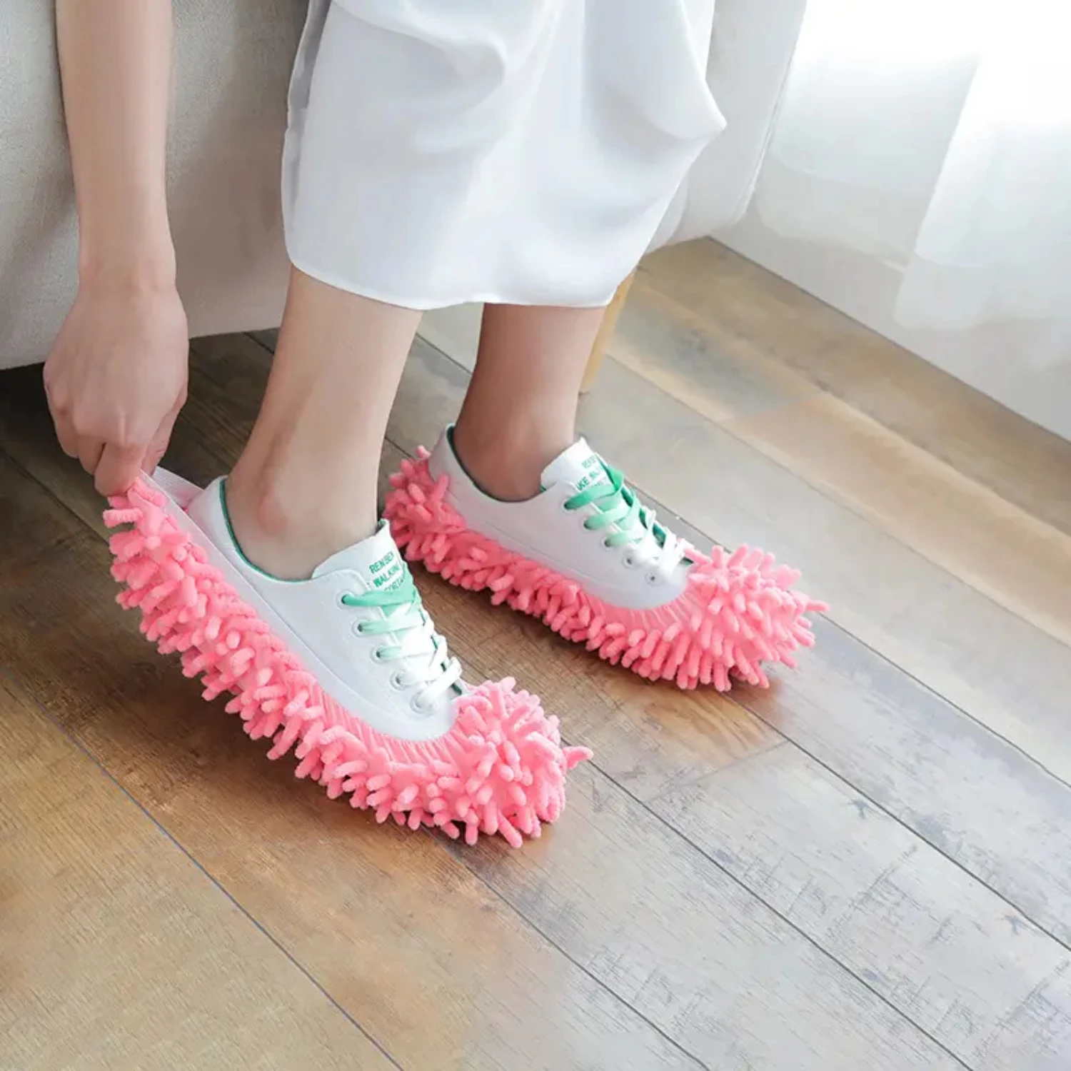 取り外し可能で洗えるモップスリッパカバー 2 個 - 掃除モップ用家庭用床掃除靴カバー - 便利、効率的、