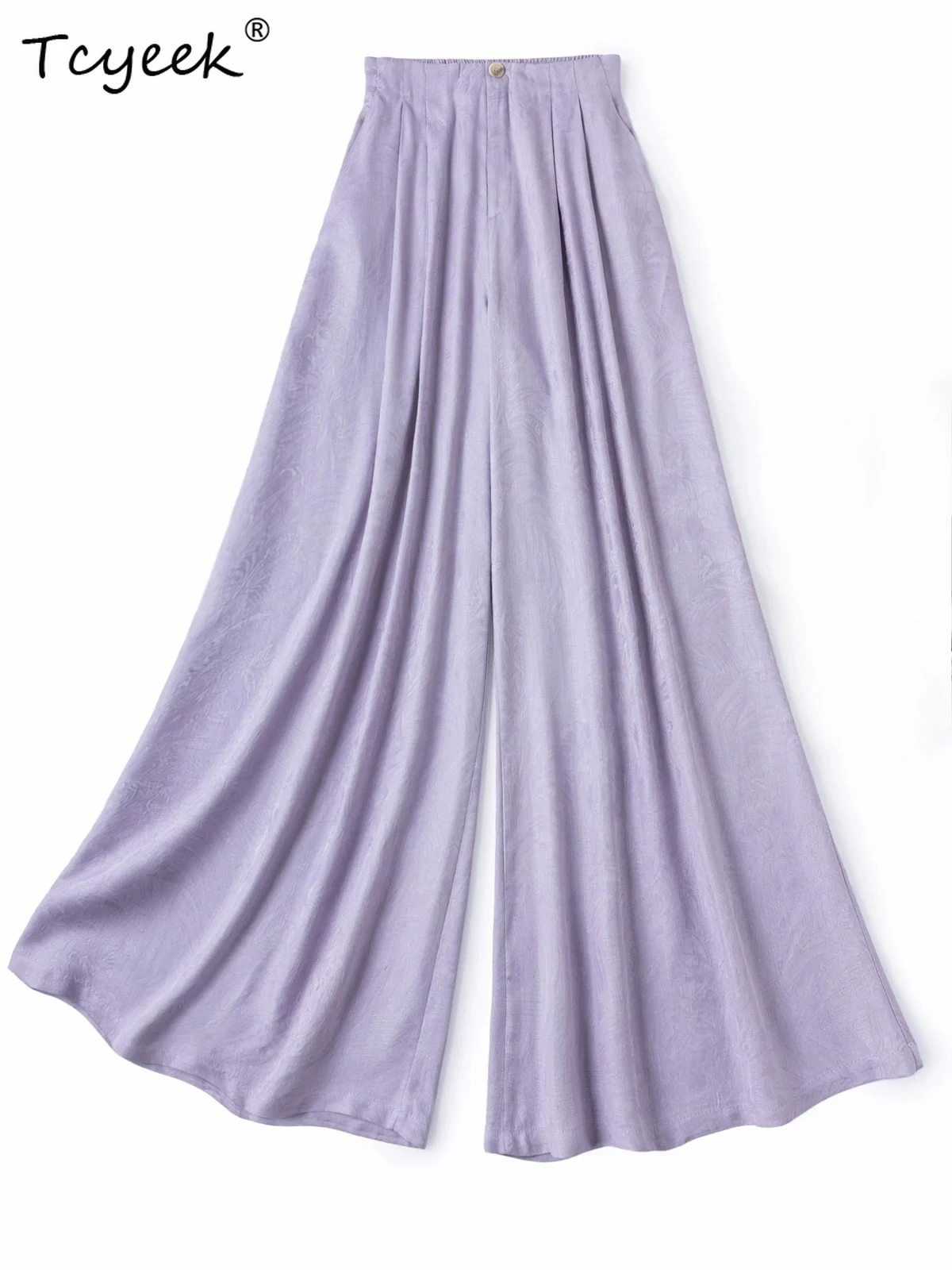 Tcyeek 100% Real Silk Pants for Woman Clothing Casual Wide Leg Pants Women Summer Long Trousers Fashion Vacation Брюки Женские