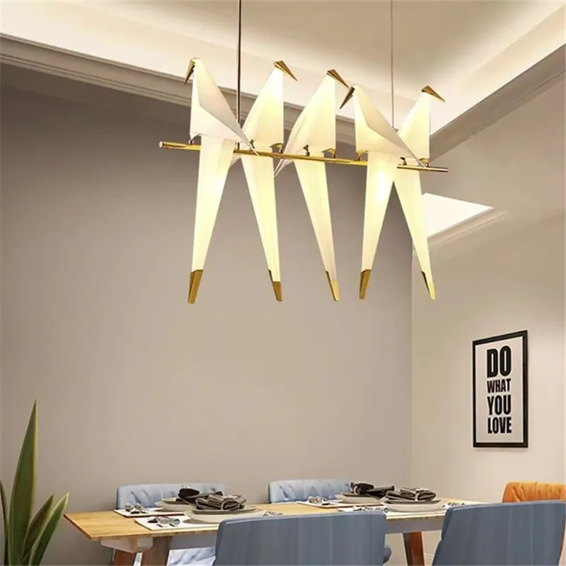 Perch Light Chandeliers designer bird lamps For Restaurant Children\'s Room paper cranes origami lamp bedroom room Swing light