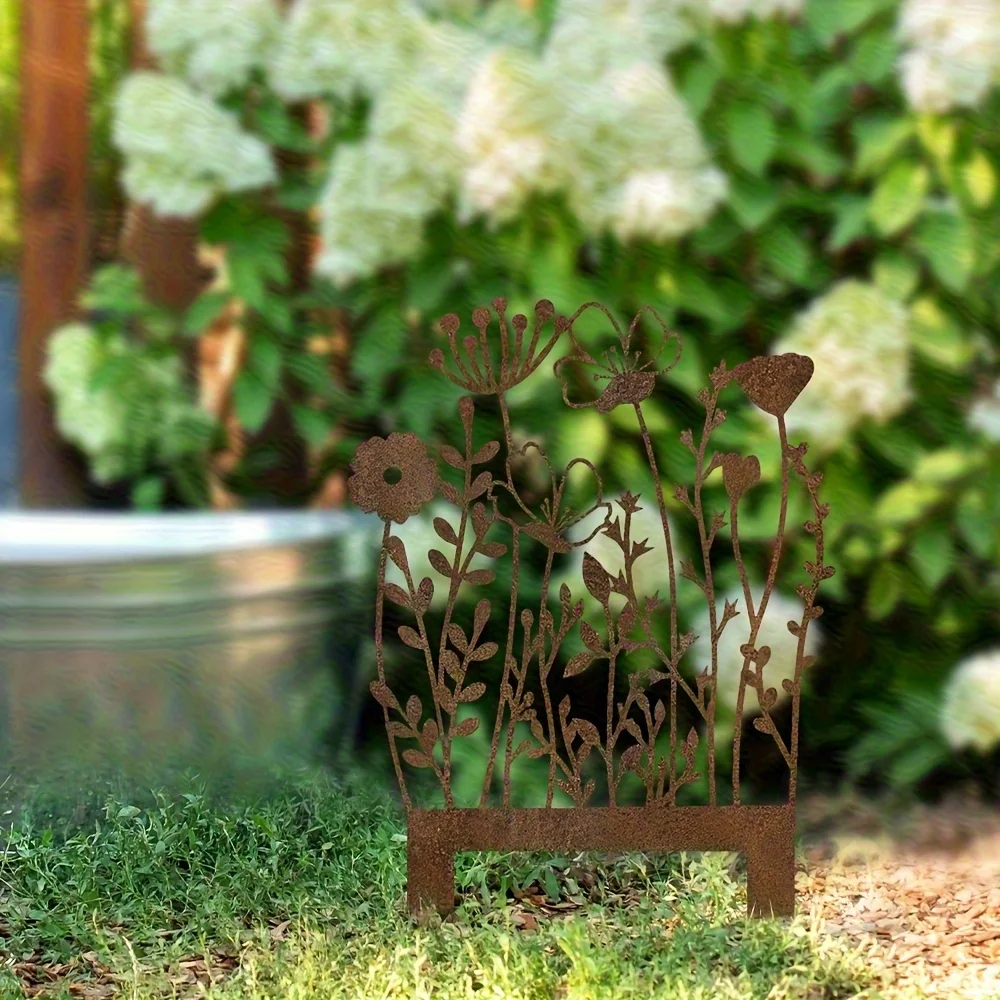 1pc Art Deco Style Metal Flower Stand, Floor Standing Embroidered Floral, No Electricity or Battery Needed, Ideal for Garden,