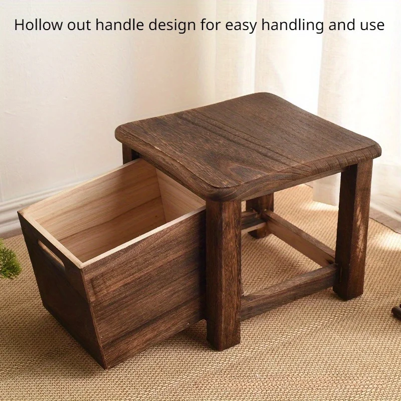 Dark Brown Creative wooden stool with built-in storage space Wooden Shoe Changing Stool with Storage Durable