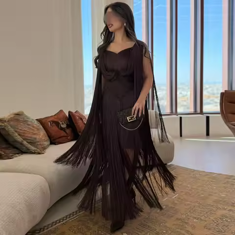 A-LineV-Neck Sleeveless Evening Dress Customized High Quality Tassel Special Occasion Gowns Zipper Back Floor Length Party Dress