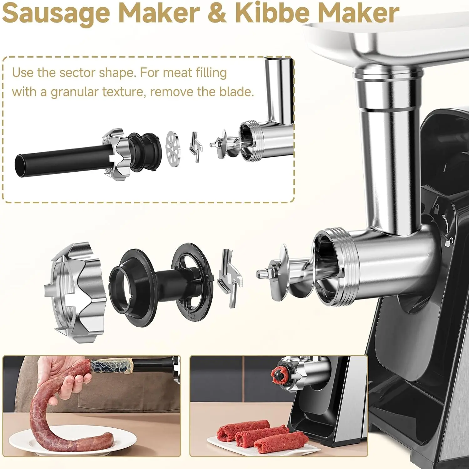 

Meat Grinder Electric, [3000W Max] Meat Grinder Heavy Duty with 2 Stainless Steel Blades & 4 Grinding Plates