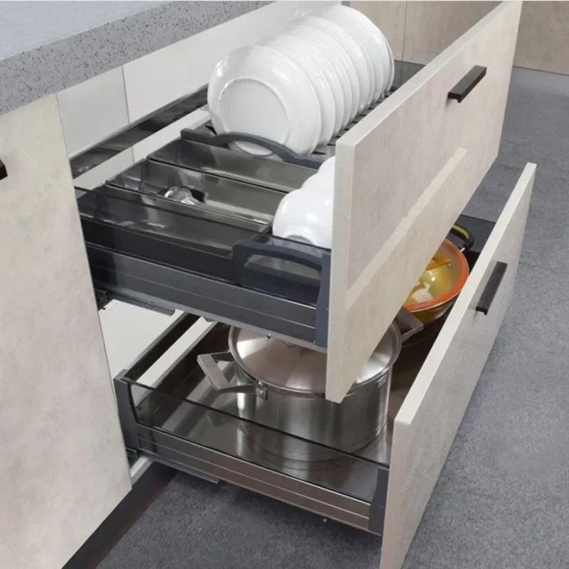 Tempered glass stove basket, dish basket, pot basket floor cabinet basket damping guide rail complete set