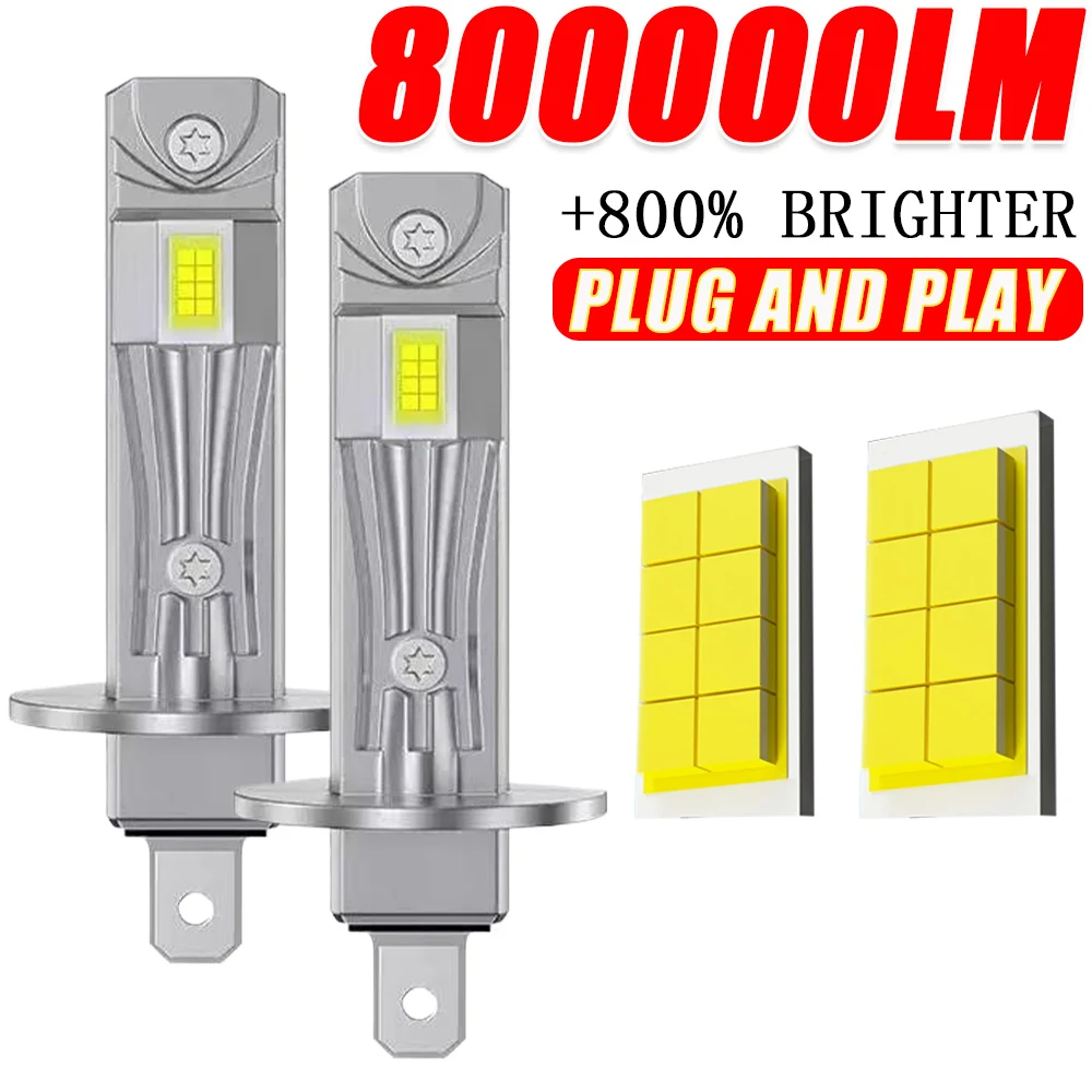 

H1 светодиодная лампа для автомобильных фар 800000LM, высокая мощность, совместимая с CANBUS, мини-беспроводная противотуманная фара, бесшумная автоматическая фара Plug&Play 12 В 24 В