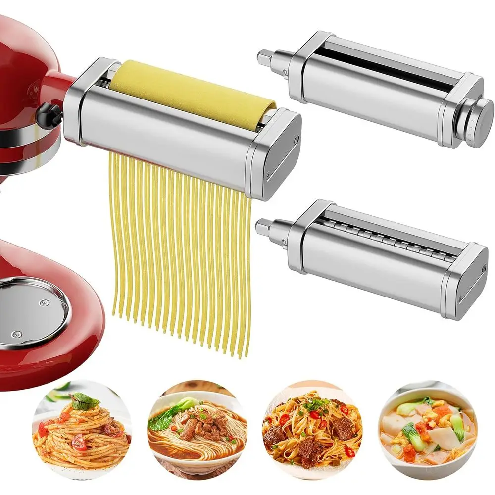 

3-Piece Stainless Steel Pasta Maker Set with Sheet Roller, Spaghetti and Fettuccine Cutters