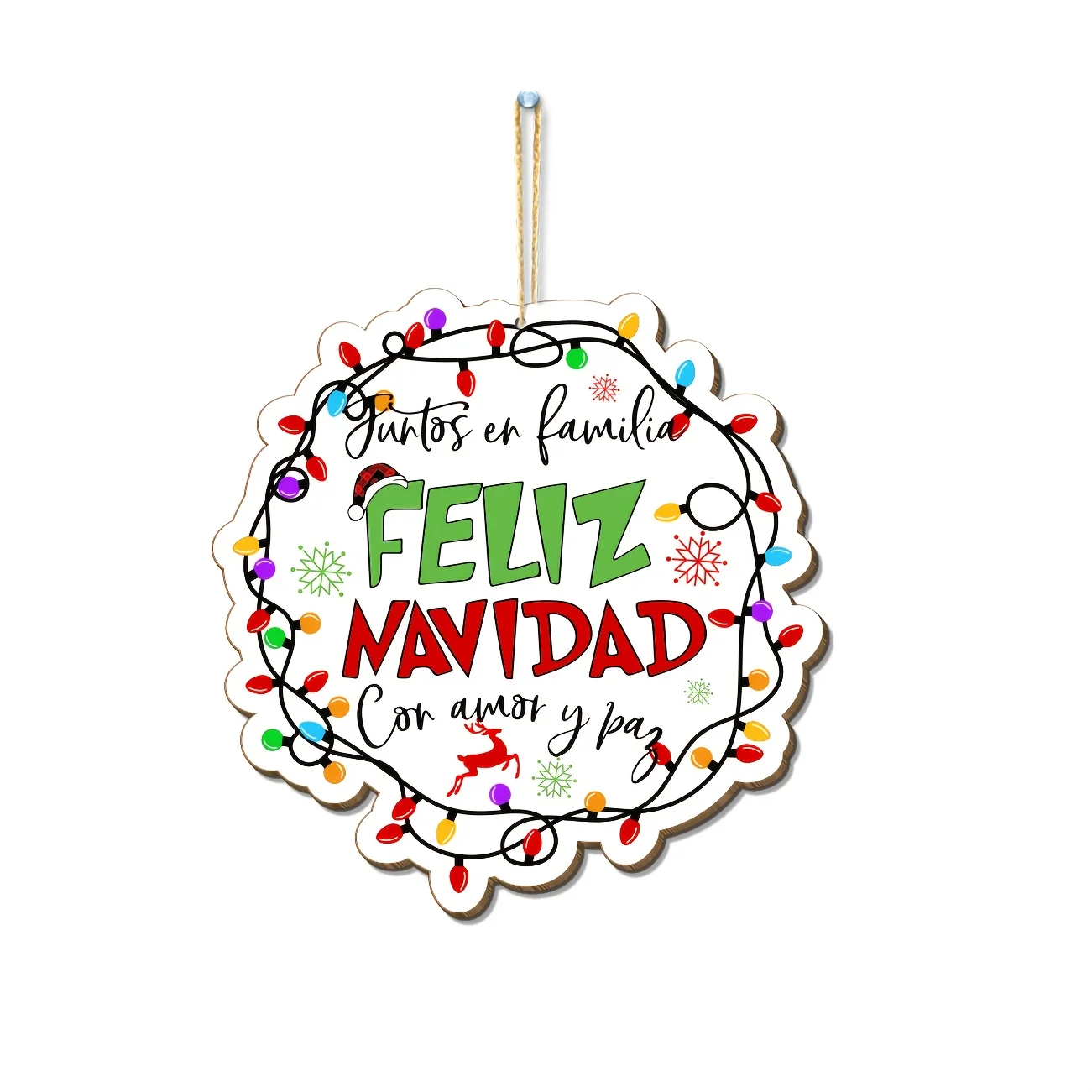 Colgador de puerta con corona navideña, letrero de Feliz Navidad, letrero de Navidad español, decoración rústica de pared navideña, letrero de puerta de madera navideña