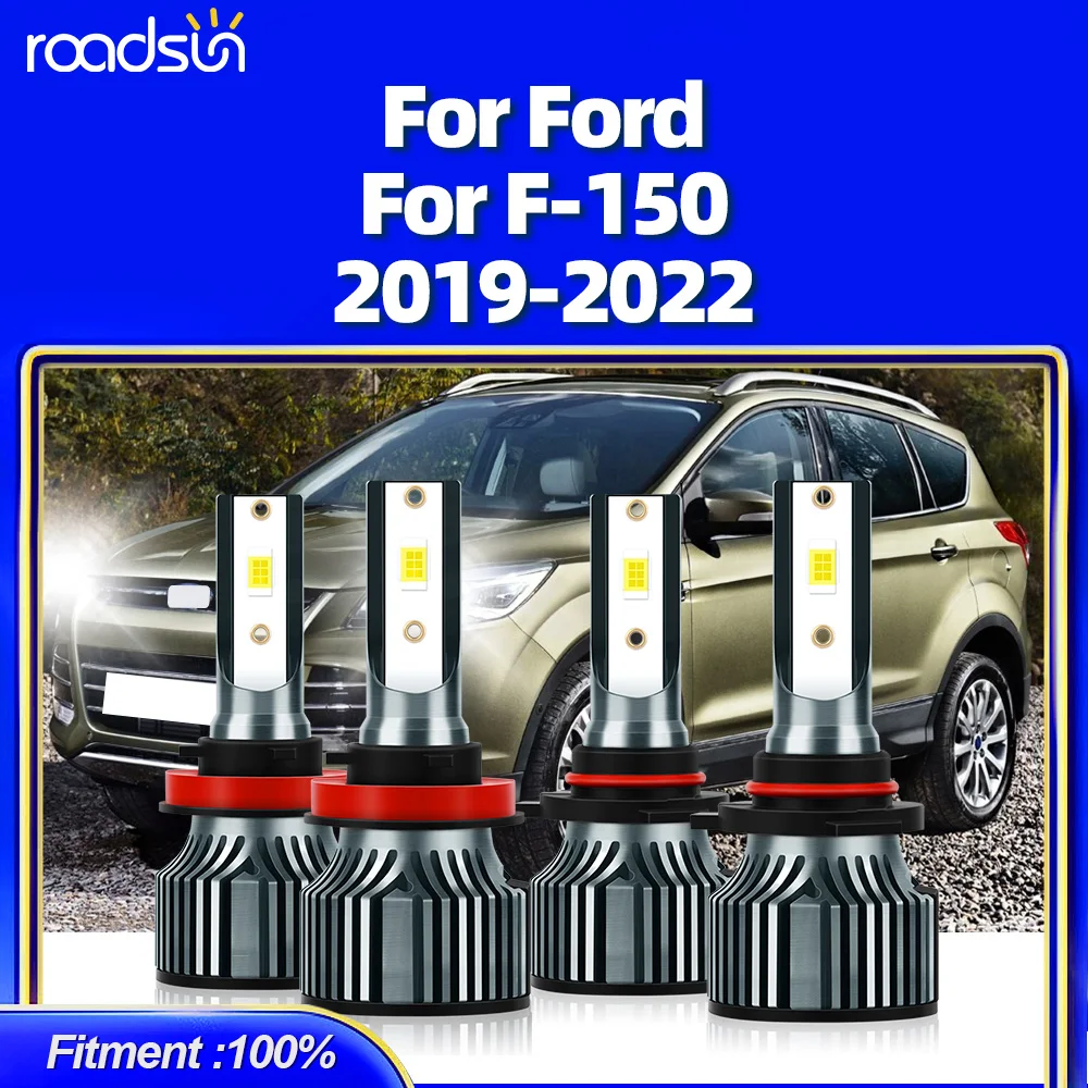 roadsun 4pcs Car Headlights 6000K White LED 9005/HB3 9006/HB4 High Low Beam Combo Compatible For Ford F-150 2019-2022