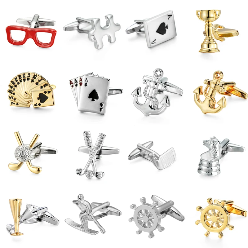 Men\'s French shirt cufflinks copper material entertainment sports playing cards golf rudder anchor design  French cuffs buttons