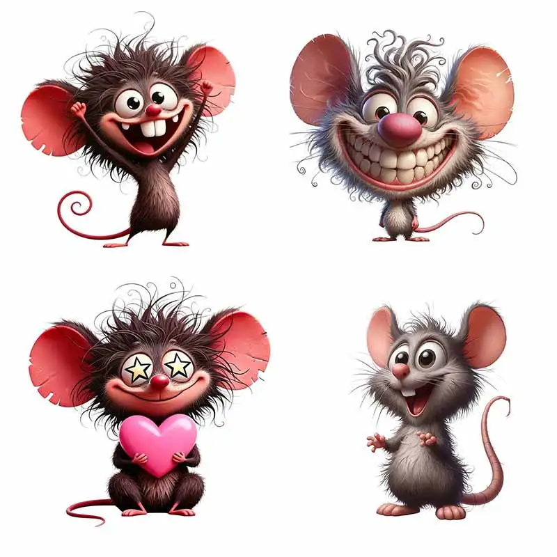 Kawaii Smiling Mouse Wall Decor Interesting Cartoon Animal Design Wallpaper Decals Simple Wall AA395