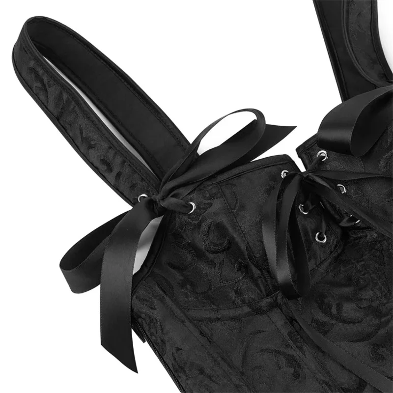 Corsetto floreale jacquard Top tracolla Corsetto Nero Buckless Busier Vita Trainer Gilet Corsetto Overbust Donna Steampunk OA41