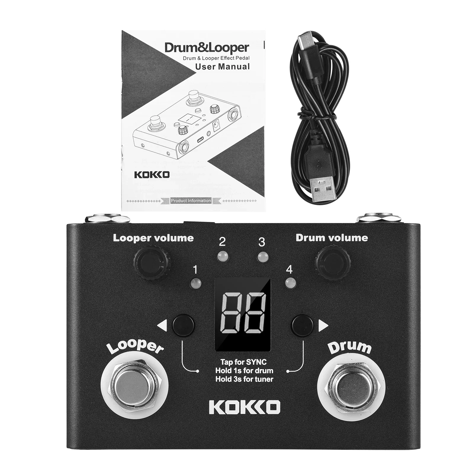 KOKKO FLD-1 Multifunctional Drum Machine & Looper Effect Pedal Digital Tuner BT Page-Turner Phrase Loop Recording Compact Pedal