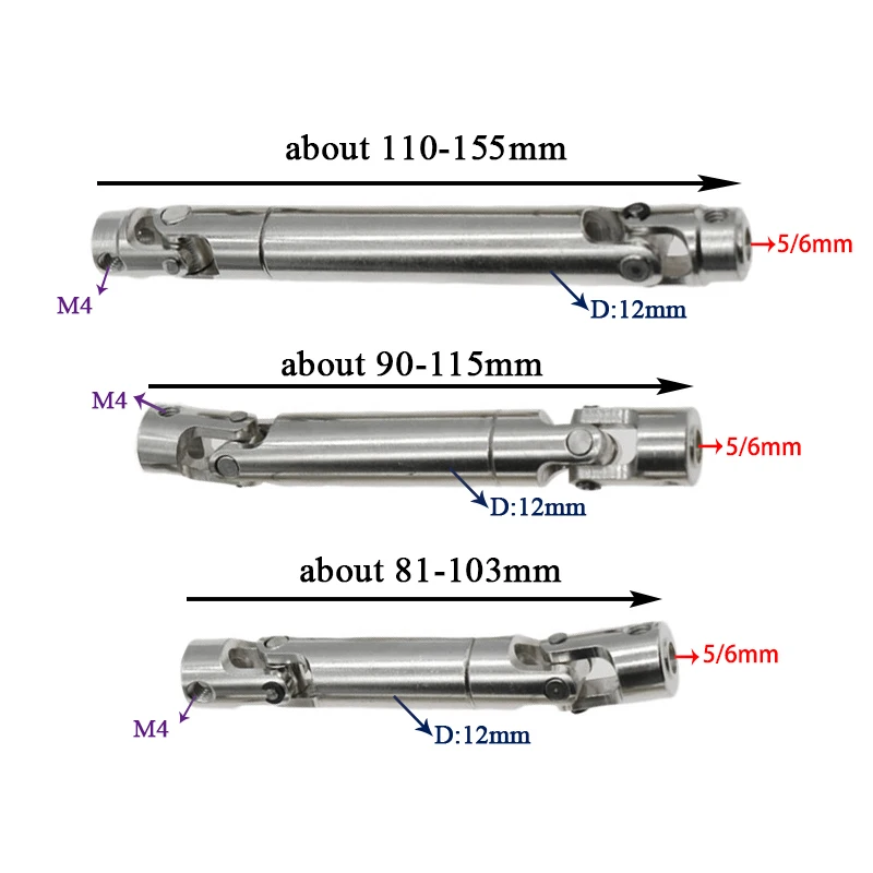 High Hardness Telescopic Universal Transmission Shaft multi-specification Drive Shaft For SCX10 AXIAL 1/10 1/12 1/16 RC Parts