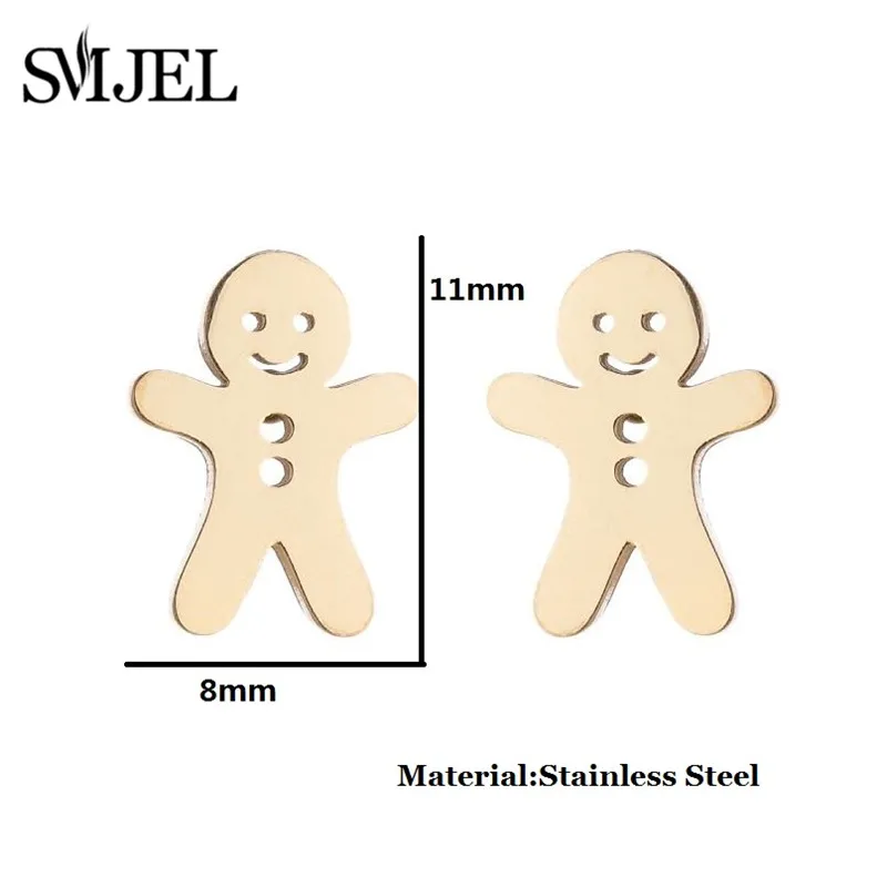 New Gingerbread Man Earrings for Women Fashion Stainless Steel Snowman Cookies Earings Jewelry Funny Christmas Gift Accessories