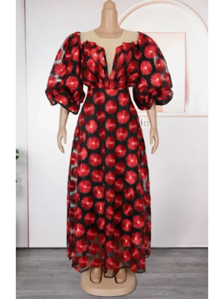 

2025 Plus Size African Party Dresses for Women New Fashion Dashiki Ankara Lace Wedding Gowns Elegant Outfits Muslim Maxi Dress