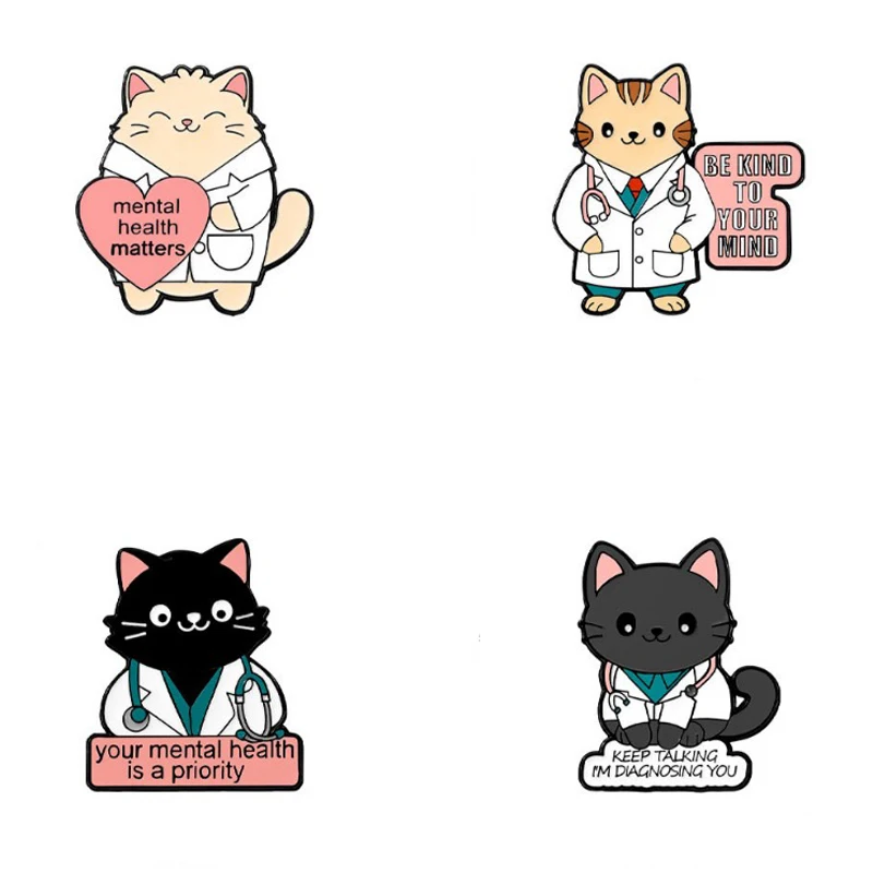 Cartoon cat doctor shaped badges, creative animal letter series alloy pins, accessories for clothing and bags, gifts for friends