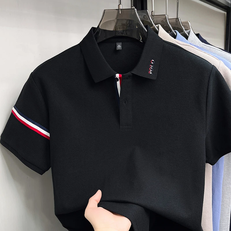 100% Baumwolle Herren Kurzarm-Poloshirt mit Kragen, Knöpfen und Buchstaben-Stickerei, Neues Sommer-Poloshirt, Lässige Mode, Atmungsaktive Herrenbekleidung – Detail 17