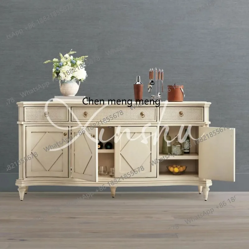 

RR French rattan dining side cabinet small apartment solid wood locker living room tea cabinet storage