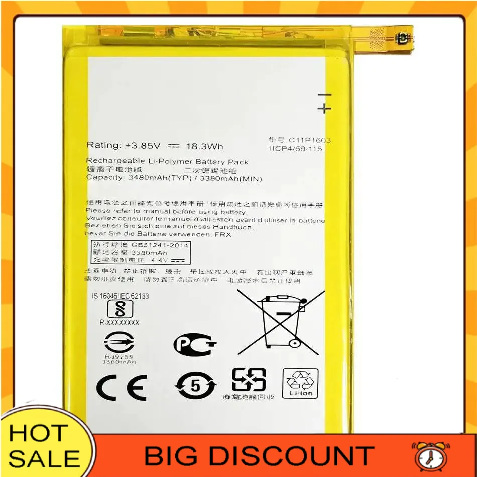 C11P1603 Прямоугольная версия, высокоэффективный аккумулятор для мобильного телефона 3480 мАч для Asus Zenfone 3 Deluxe ZS570KL ZenFone3