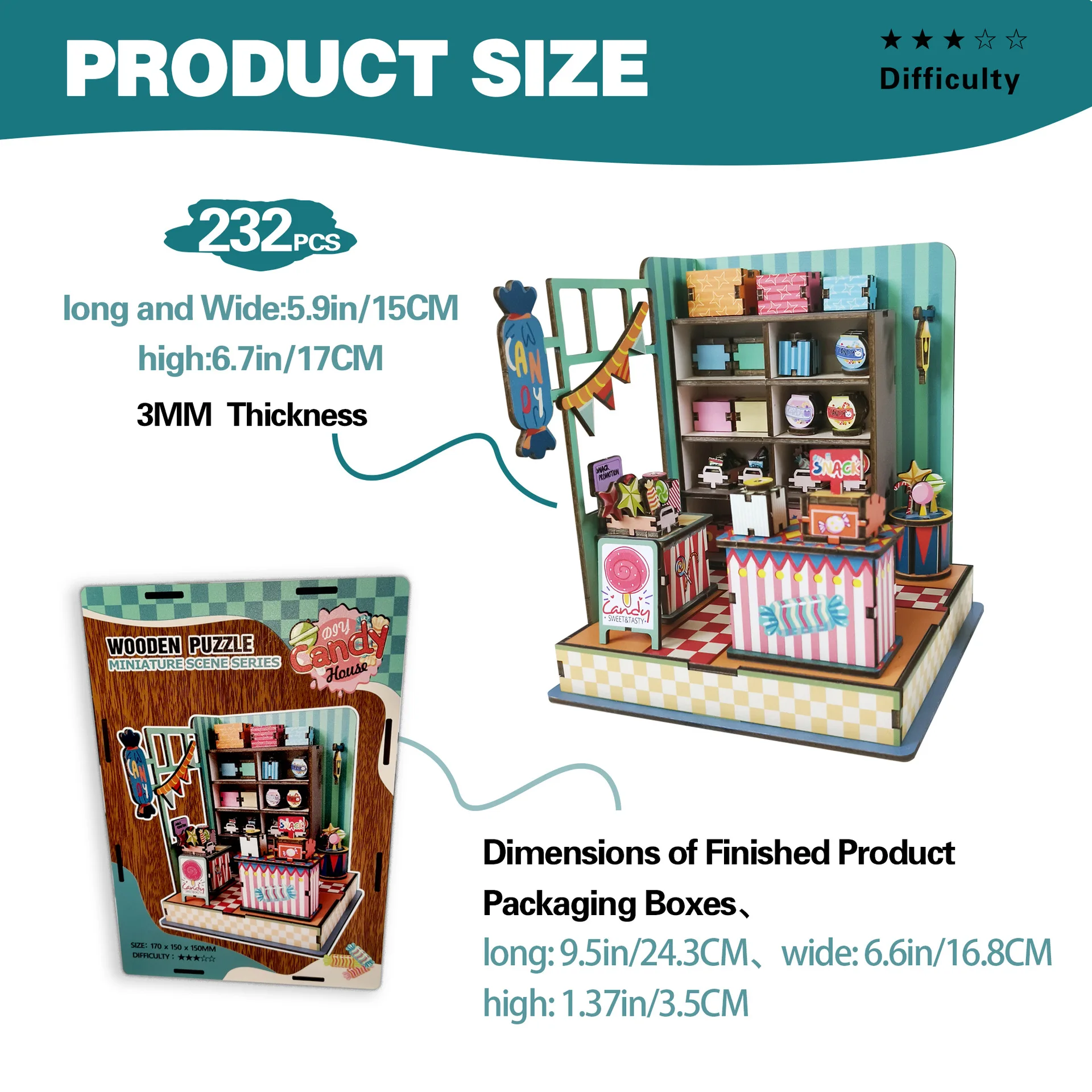 Casa de Dulces en Miniatura de Madera 3D, Rompecabezas, Kit de Casa de Muñecas en Miniatura Hecho a Mano para Niños y Adultos, Construcción Creativa, Decoración del Hogar y Escritorio