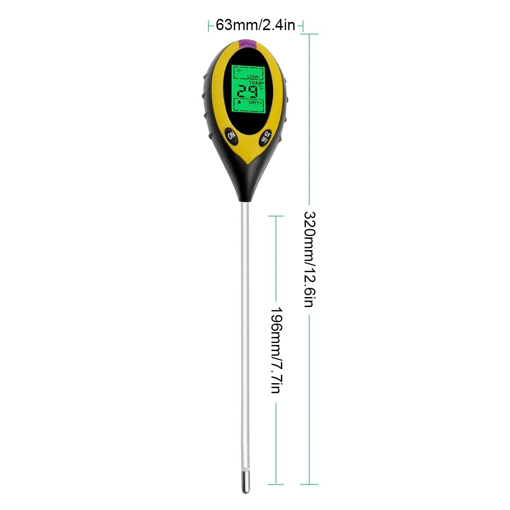 Professional Soil PH Meter 4 In1 LCD Temperature Solar Moisture PH Garden Soil Tester LCD Display Gardening Tool for Plant Care